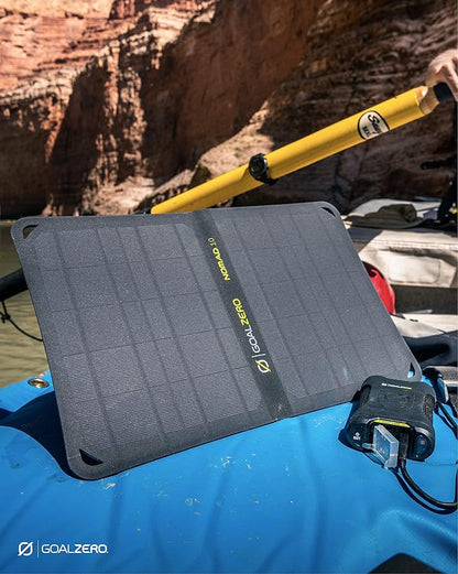 Goal Zero Venture 35 Portable Charger Power Bank with Nomad 10 Solar Panel Kit 9600mAH 18W USB-C Power Delivery Port, 2 USB Outputs IP67 Rating 50 Lumens Flashlight