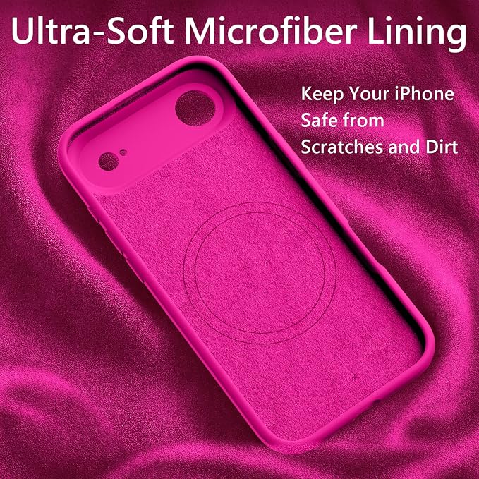 FireNova Magnetic for iPhone Air Case, Compatible with MagSafe, [Integrated Silicone Camera Control Button] [Camera Protection] Microfiber Lining Phone Case for iPhone 17 Air, 6.5", Hot Pink