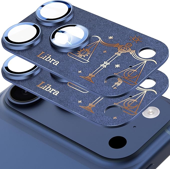 2 Pack Camera Lens Protector for iPhone 17 Pro,Libra Pattern, AR 360-Degree Protection,Drop Protection,Anti Scratch Full-Coverage,Camera Transmfttance HD,Easy Installation,Dark Blue