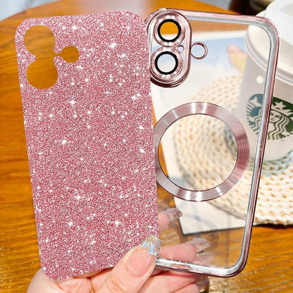 Hython for iPhone 17 Case Glitter Clear Magnetic Phone Cases [Compatible with MagSafe] Full Camera Lens Protector Sparkle Luxury Plating Slim Shockproof Protective Cover Women, Pink
