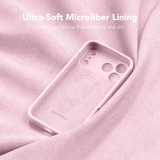 Magnetic for iPhone 17 Pro Case, Compatible with MagSafe, [Full Camera Protection][Screen Protector] Silicone Shockproof Protective Phone Case for iPhone 17 Pro 6.3", Chalk Pink