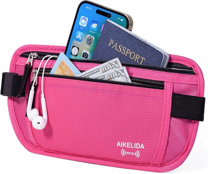 Travel Money Belt - Slim Passport Holder Travel Wallet with RFID Blocking Travel Pouch Undercover Fanny Pack for Women