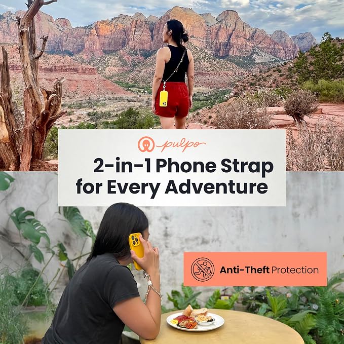 Pulpo 2 in 1 Anti Theft Phone Lanyard and Wrist Strap for iPhone and Android, Adjustable Cell Phone Leash and Universal Tether, Hands Free Strap for Travel Running and Everyday Use, Green & Orange