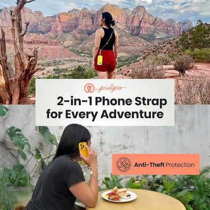 Pulpo 2 in 1 Anti Theft Phone Lanyard and Wrist Strap for iPhone and Android, Adjustable Cell Phone Leash and Universal Tether, Hands Free Strap for Travel Running and Everyday Use, Green & Orange