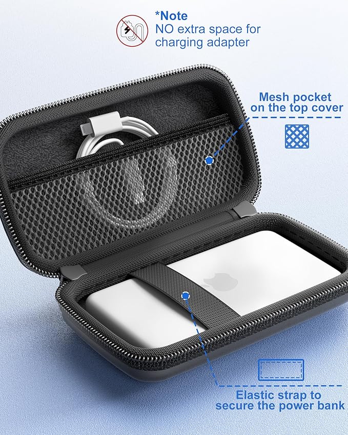 ProCase EVA Hard Shell Case for iPhone Air Magsafe Battery/Anker Nano Magnetic Power Bank/Baseus Picogo Wireless Portable Charger, Fits Power Banks Up to 5.1" × 2.9" × 0.59"-Black