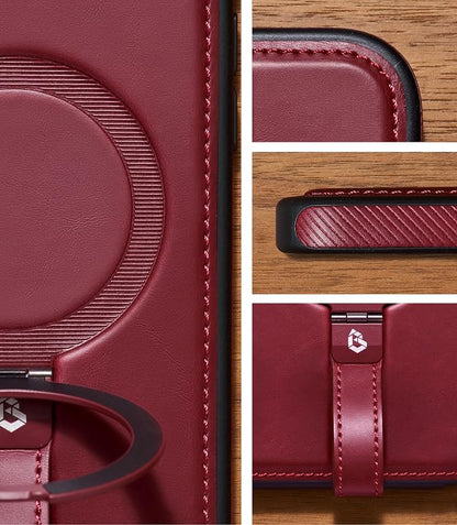 for iPhone 17 Pro Max Leather Case with Stand, Anti-Slip Grip Ring, Fits for MagSafe (Burgundy, iPhone 17 Pro Max)