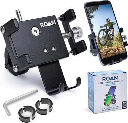 Roam Universal Cell Phone Holder Mount, Adjustable Fit for Smartphones 2" - 3.8" Wide, 7" L x 0.5" H, Hands Free Navigation System for Motorcycle eBike Dirt Bike Road Bike Cruiser Moped Scooter