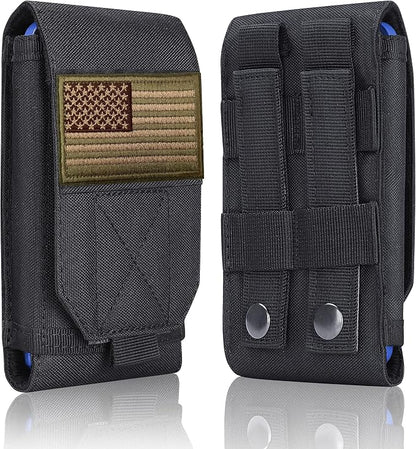 Black Tactical Molle Cellphone Pouch Case,Heavy Duty Waterproof Phone Holster Bag for iPhone 11 12 13 Pro Max for Samsung S22 S21 S20 FE Note 20 A02S A13 A12 Less 6.7" Phone with US Flag Patch