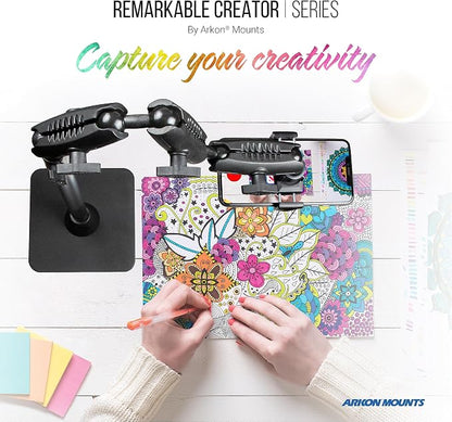 ARKON Mounts Remarkable Creator Pro+Plus, Phone Holder and Tablet Mount for Content Creation, Includes LED Phone Clip On Ring Light, Pink Extension Pole, for Content Creators, Live Streamers & More