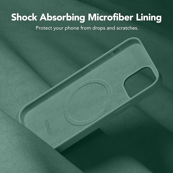 GONEZ Magnetic for iPhone 12 Case / 12 Pro Case, Compatible with MagSafe, [Screen Protector + Camera Lens Protector], Silicone Shockproof Anti-Scratch Protective Phone Case 6.1 inch, Midnight Green
