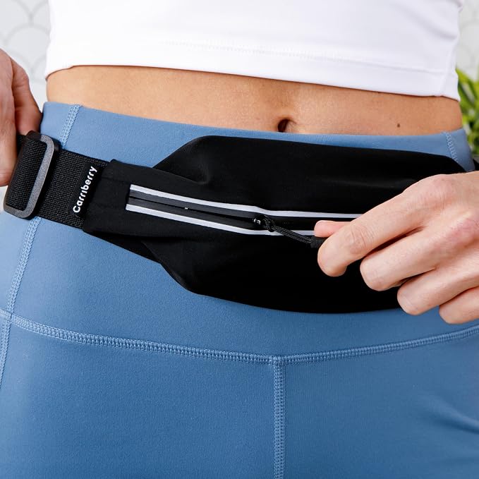 Running Belt - Running Fanny Pack for Training, Jogging, and Walking, Slim, Waterproof, Expandable, Waist Bag, Money Keys Cards Phone Holder with Reflective Zipper (Black)