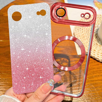 Hython for iPhone Air Case Glitter Clear Magnetic Phone Cases [Compatible with MagSafe] Full Camera Lens Protector Sparkle Luxury Plating Slim Shockproof Protective Cover Women, Gradient Red