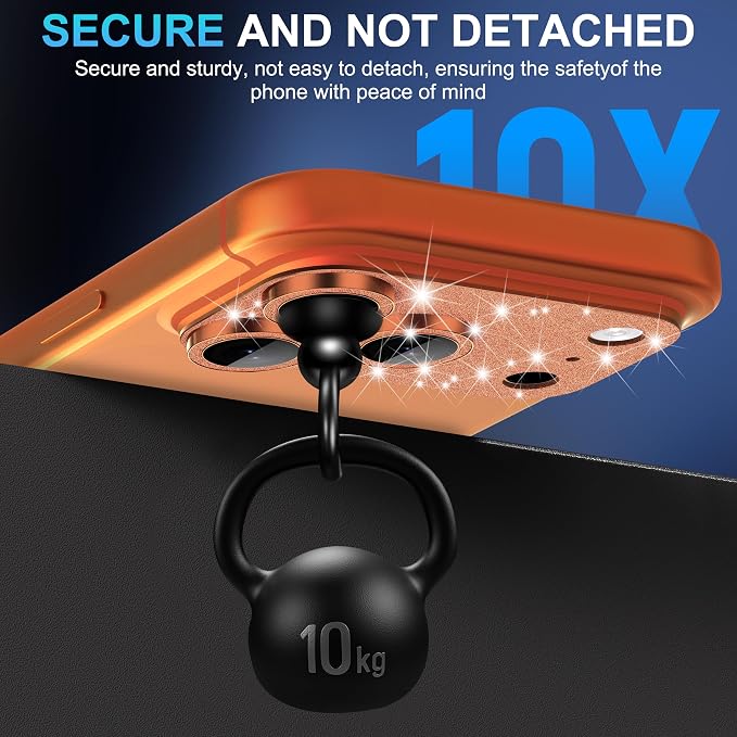 Suoman for iPhone 17 Pro Camera Lens Protector, [All-in-one] [Strong-Adhesion] Bling Glitter Independent Metal Frame Tempered Glass Camera Lens Cover -Orange