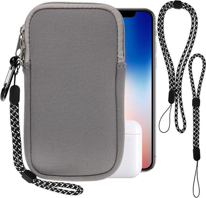 Pwsap Phone Sock, Universal Shock & Impact Resistant Neoprene Pouch with Carabiner and Lanyard Strap Sleeve Case for Hiking & Travelling Phone Bag Fits Phones up to 7 Inches, Light Gray, M