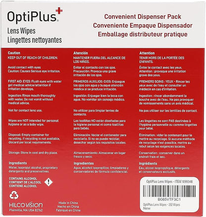 OptiPlus Eyeglass Lens Wipes l Pre-Moistened l Cleaning Wipes for Glasses, Computer & Laptops Screens, Smart Phones, Optical Lens, Goggles, and Watch Screen l Quick-Dry & Scratch-Free | 252 Count
