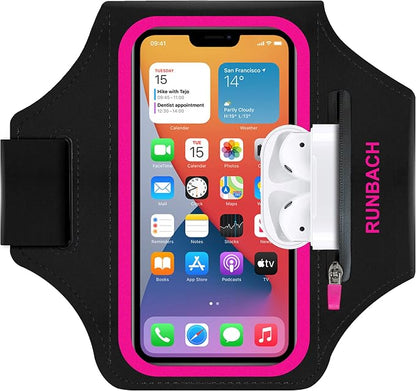 Armband for Samsung Galaxy S26 Ultra/S25 Ultra/S24 Ultra/S23 Ultra/S22 Ultra/S21 Ultra/S20 Ultra/S26+/S25+/S24+/S23+/S22+/S21+/S20+/S10+/S9+/S8+, with Zipper Pocket for for Galaxy Buds (Pink)