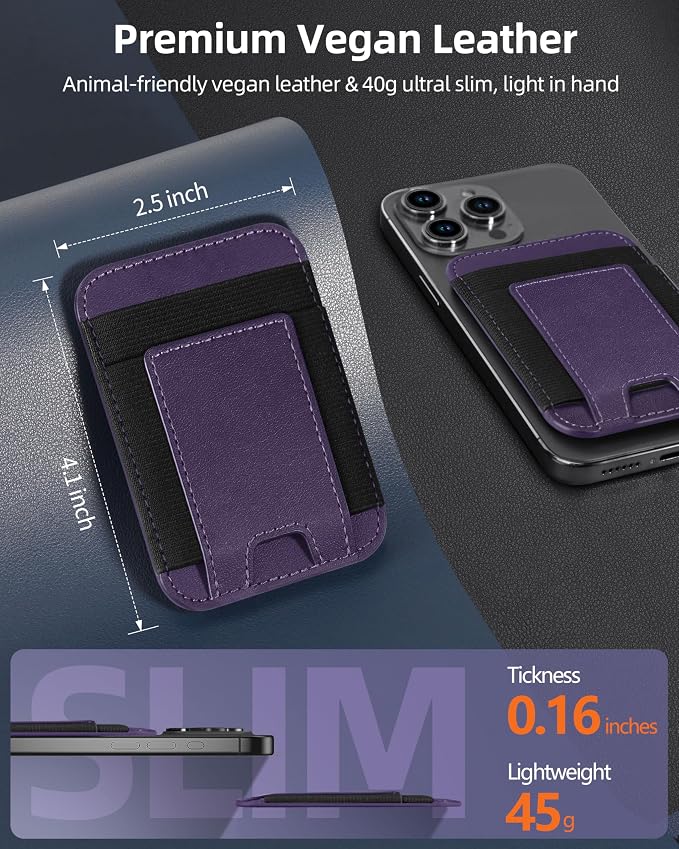 ExtreLife Upgraded for Magsafe Wallet, Strongest Magnetic Wallet for iPhone 17/16/15/14/13/12 Series, Magnetic Card Holder, Vegan Leather, Fit 7 Cards, Luxury Purple