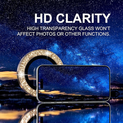 Choiche Compatible for iPhone 17 Pro/iPhone 17 Pro Max Camera Lens Protector Bling, 9H Tempered Glass Camera Cover Screen Protector Metal Ring Decoration Accessories (Glitter-Gold)