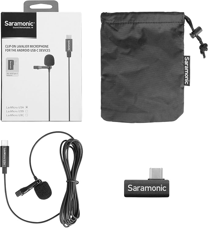 Saramonic LavMicro U3A USB-C Lavalier Microphone for iPhone 15, Android, New iPad, Computers & More with 6.6' Cable & 90˚ Adapter for Vlogging, Interviews, YouTube, TikTok, Live Streaming