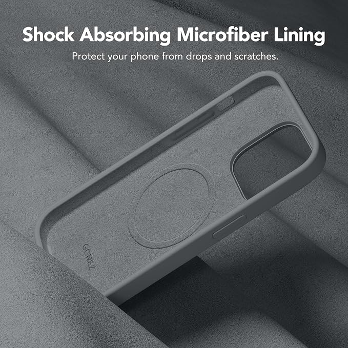 GONEZ for iPhone 14 Pro Case, Compatible with Magsafe, with Screen Protector + Camera Lens Protector, Soft Anti-Scratch Microfiber Lining, Shockproof Liquid Silicone Phone Cover, Dark Grey