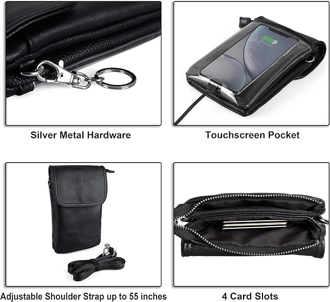 befen Genuine Leather Small Crossbody Bags for Women Cell Phone Bag Cross Body Purses,Silver Zipper