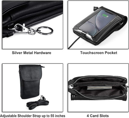 befen Genuine Leather Small Crossbody Bags for Women Cell Phone Bag Cross Body Purses,Silver Zipper
