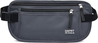 RFID Blocking Money Belt for Men Women, Slim Fanny Pack for Travel，Running,Conceal Waist Wallet for Passport Holder,Phone,Cash(Dark Grey)