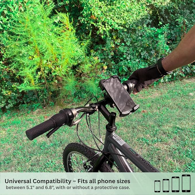 Bike Phone Holder, Phone Holder for Bike, Phone Holder Handlebar, Phone Mount, 360° Handlebar Mount with Secure Lock, Anti-Vibration Pads, Quick-Release Clamp, Fits 4.7″–6.8″ Smartphones