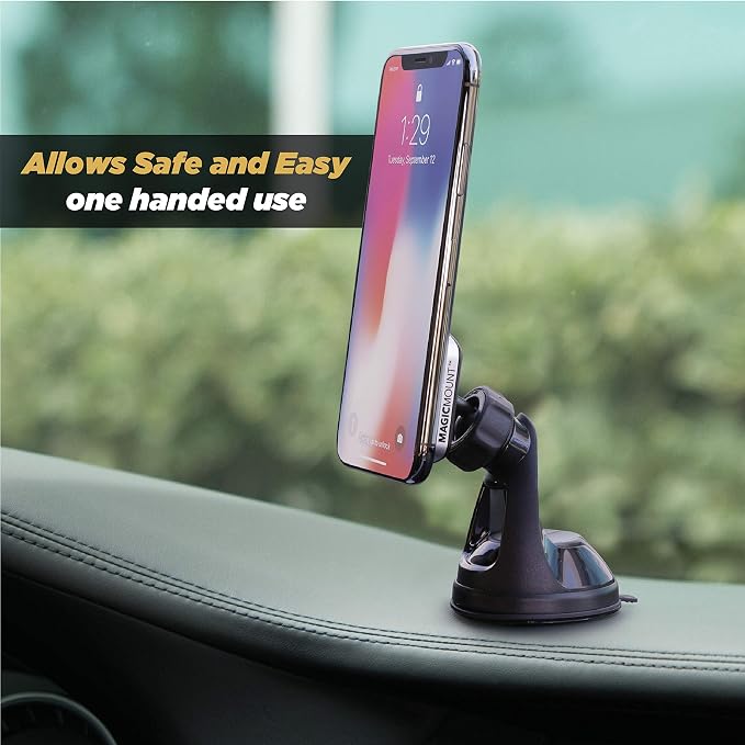 Scosche MPWD2-XTPR MagicMount Pro Universal Magnetic Phone Holder, Suction Cup Phone Mount for Car or Desk, Black/Silver