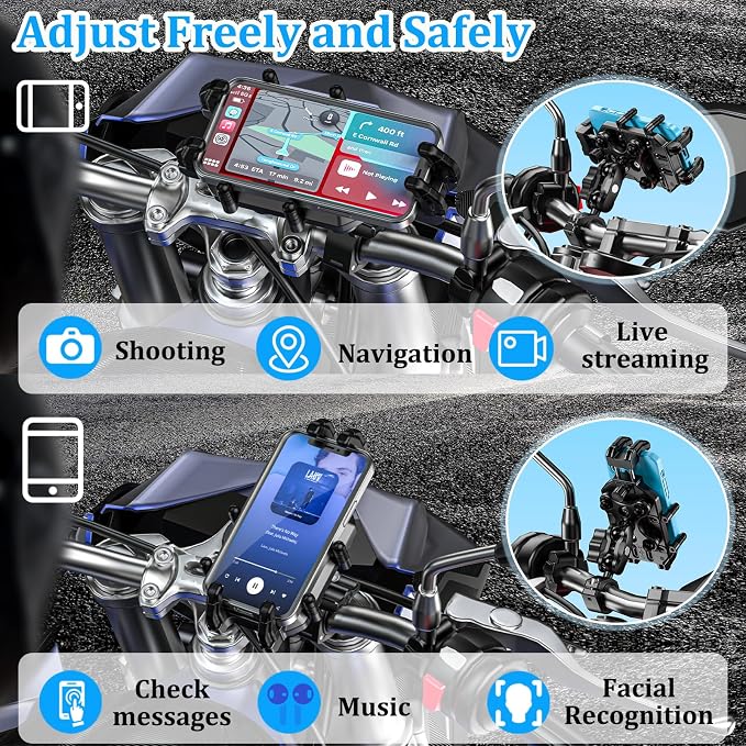 LOKTENWO Motorcycle Phone Mount-[Triple Vibration Dampener] & [Metal Adjustment Arm]，Motorcycle Cell Phone Holder, Bike Phone Mount for iPhone 17 16 15 Pro Max, 5.4-7.2" Smartphones