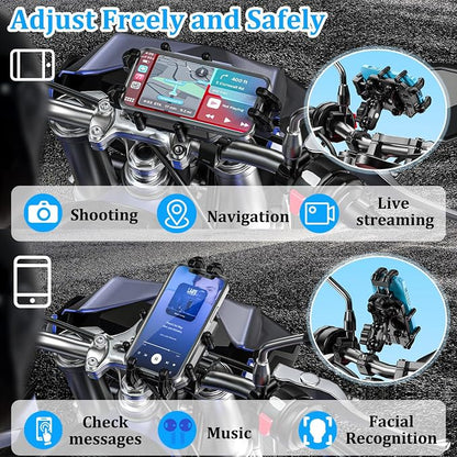 LOKTENWO Motorcycle Phone Mount-[Triple Vibration Dampener] & [Metal Adjustment Arm]，Motorcycle Cell Phone Holder, Bike Phone Mount for iPhone 17 16 15 Pro Max, 5.4-7.2" Smartphones