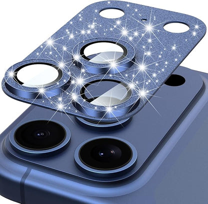 Suoman for iPhone 17 Pro Camera Lens Protector, [All-in-one] [Strong-Adhesion] Bling Glitter Independent Metal Frame Tempered Glass Camera Lens Cover -Blue