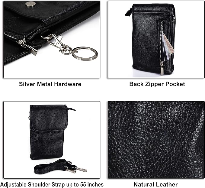 befen Genuine Leather Small Crossbody Bags for Women Cell Phone Bag Cross Body Purses,Silver Zipper