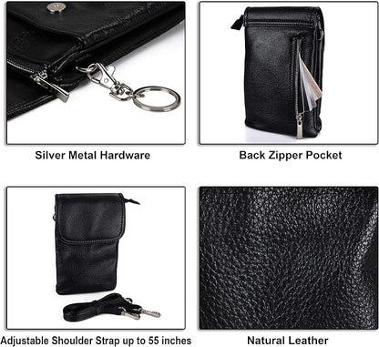 befen Genuine Leather Small Crossbody Bags for Women Cell Phone Bag Cross Body Purses,Silver Zipper