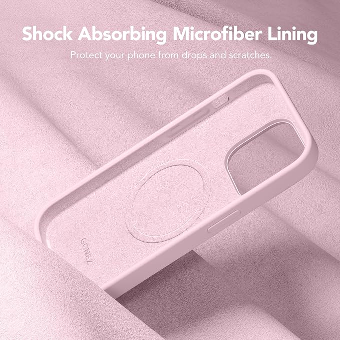 GONEZ for iPhone 14 Pro Case, Compatible with Magsafe, with Screen Protector + Camera Lens Protector, Soft Anti-Scratch Microfiber Lining, Shockproof Liquid Silicone Phone Cover, Pastel Pink