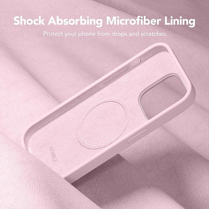 GONEZ for iPhone 14 Pro Case, Compatible with Magsafe, with Screen Protector + Camera Lens Protector, Soft Anti-Scratch Microfiber Lining, Shockproof Liquid Silicone Phone Cover, Pastel Pink