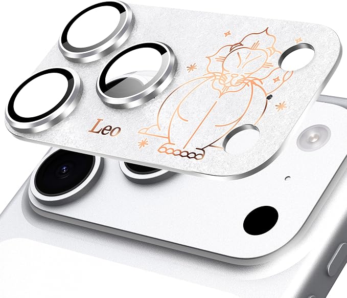 Compatible for iPhone 17 Pro Camera Lens Protector, Leo Pattern, Drop Protection, Anti Scratch Full-Coverage, AR 360-Degree Protection, Camera Transmfttance HD, Easy Installation, Silver