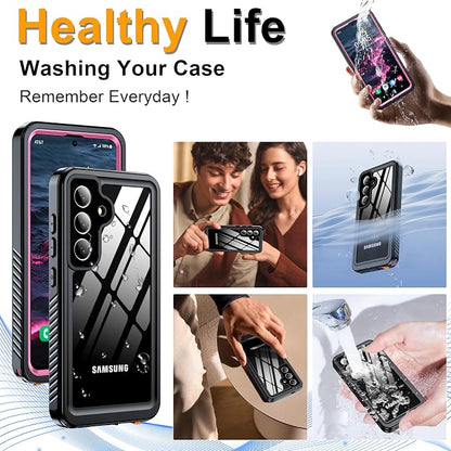 for Samsung Galaxy S25 Case, IP68 Waterproof with Built-in Screen&Lens Protector [14FT Military Shockproof] Full Body Heavy Duty Protective Phone Case for S25 5G, Pink