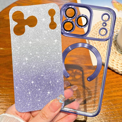 Hython for iPhone 17 Pro Case Glitter Clear Magnetic Phone Cases [Compatible with MagSafe] Full Camera Lens Protector Sparkle Luxury Plating Slim Shockproof Protective Cover, Gradient Light Purple
