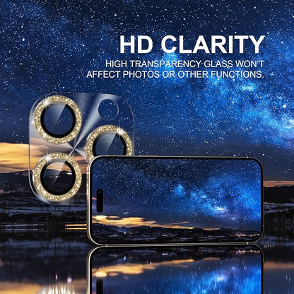 Choiche Compatible for iPhone 16 Pro/iPhone 16 Pro Max Camera Lens Protector, Bling Camera Cover with 9H Tempered Glass Lens Screen Protector Metal Ring Decoration Accessories (Clear-Titanium Desert)