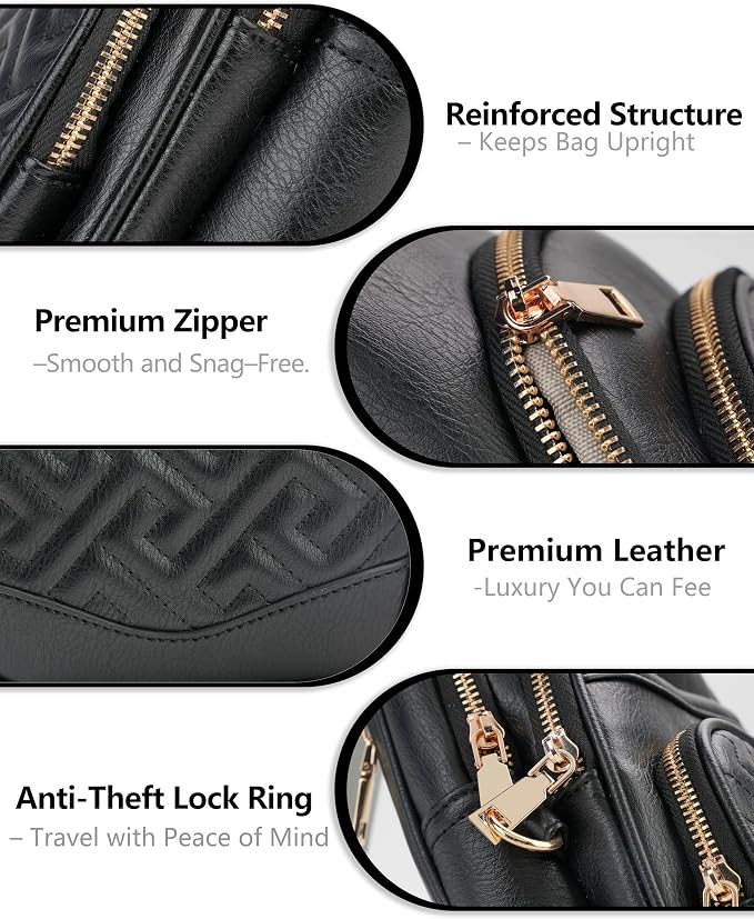 Anti Theft Crossbody Bags for Women, RFID Vegan Leather Sling Purse for Travel, Chest Bag, Cross Body Purses & Fanny Packs(Black) | Multi-Pocket, 8 RFID Card Slots, Structured bag, Quilted Design