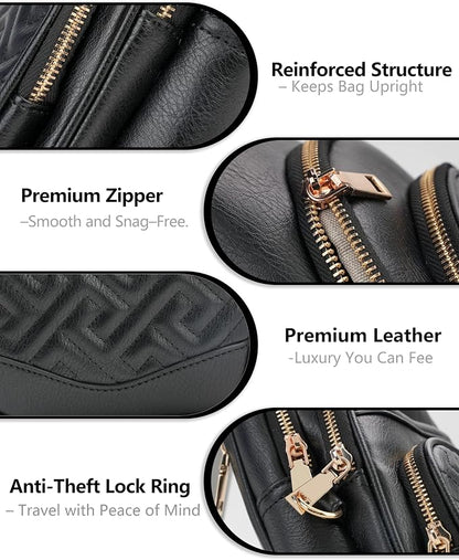 Anti Theft Crossbody Bags for Women, RFID Vegan Leather Sling Purse for Travel, Chest Bag, Cross Body Purses & Fanny Packs(Black) | Multi-Pocket, 8 RFID Card Slots, Structured bag, Quilted Design