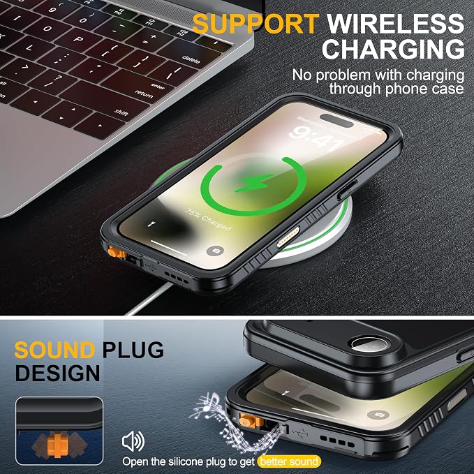 ANTSHARE for iPhone Air Case, IP68 Waterproof Shockproof Case, [Built-in Screen Protector] - 12 FT Military Dropproof - Full Body Heavy Duty Rugged Phone Cover 6.5 inches - Black/Clear
