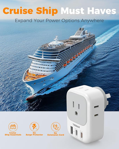 Australia Plug Adapter 2 Pack, TESSAN PD 20W New Zealand Power Adapter with 4 Outlets 3 USB Ports (2 USB-C), Type I Travel Adaptor for US to Australian Argentina China Fiji Samoa Tonga Kiribati