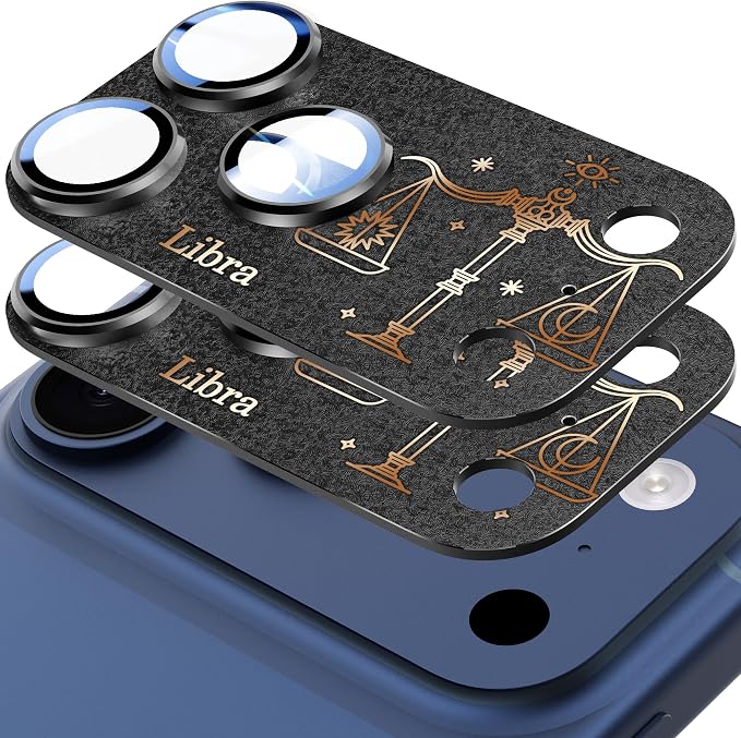 2 Pack Camera Lens Protector for iPhone 17 Pro,Libra Pattern, AR 360-Degree Protection,Drop Protection,Anti Scratch Full-Coverage,Camera Transmfttance HD,Easy Installation,Black