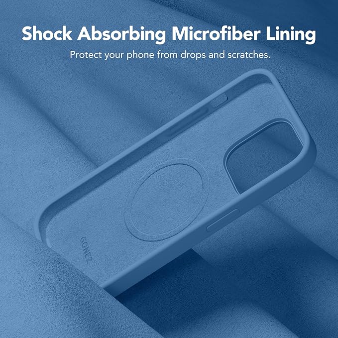 GONEZ for iPhone 14 Pro Case, Compatible with Magsafe, with Screen Protector + Camera Lens Protector, Soft Anti-Scratch Microfiber Lining, Shockproof Liquid Silicone Phone Cover, Lake Blue