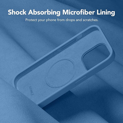 GONEZ for iPhone 14 Pro Case, Compatible with Magsafe, with Screen Protector + Camera Lens Protector, Soft Anti-Scratch Microfiber Lining, Shockproof Liquid Silicone Phone Cover, Lake Blue