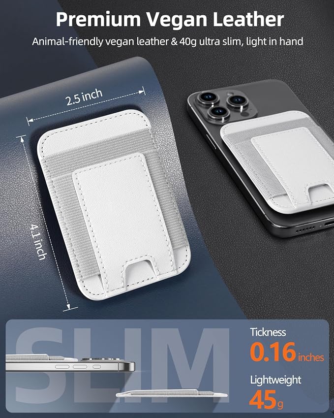ExtreLife Upgraded for Magsafe Wallet, Strongest Magnetic Wallet for iPhone 17/16/15/14/13/12 Series, for iPhone Magsafe Wallets with 2 Card Slots, RFID Blocking, Vegan Leather, Fit 7 Cards, White
