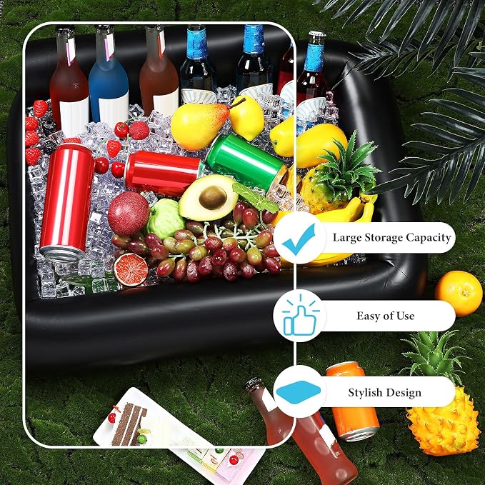 FillTouch Rectangular Inflatable Serving Bar Floating Drink Holder for Pool Inflatable Cup Holders Hot Tub Accessories, Adults Swimming Fun Drink Floats for Swimming Pool Party(Black)