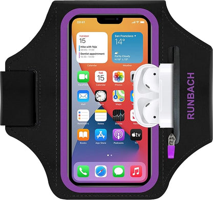 Armband for Samsung Galaxy S26 Ultra/S25 Ultra/S24 Ultra/S23 Ultra/S22 Ultra/S21 Ultra/S20 Ultra/S26+/S25+/S24+/S23+/S22+/S21+/S20+/S10+/S9+/S8+, with Zipper Pocket for for Galaxy Buds(Purple)